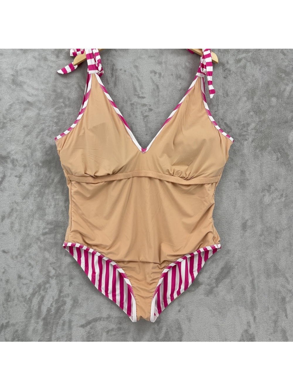 J. Crew 3X Pink & White Striped Tie-Shoulder One-Piece - Picture 6 of 16